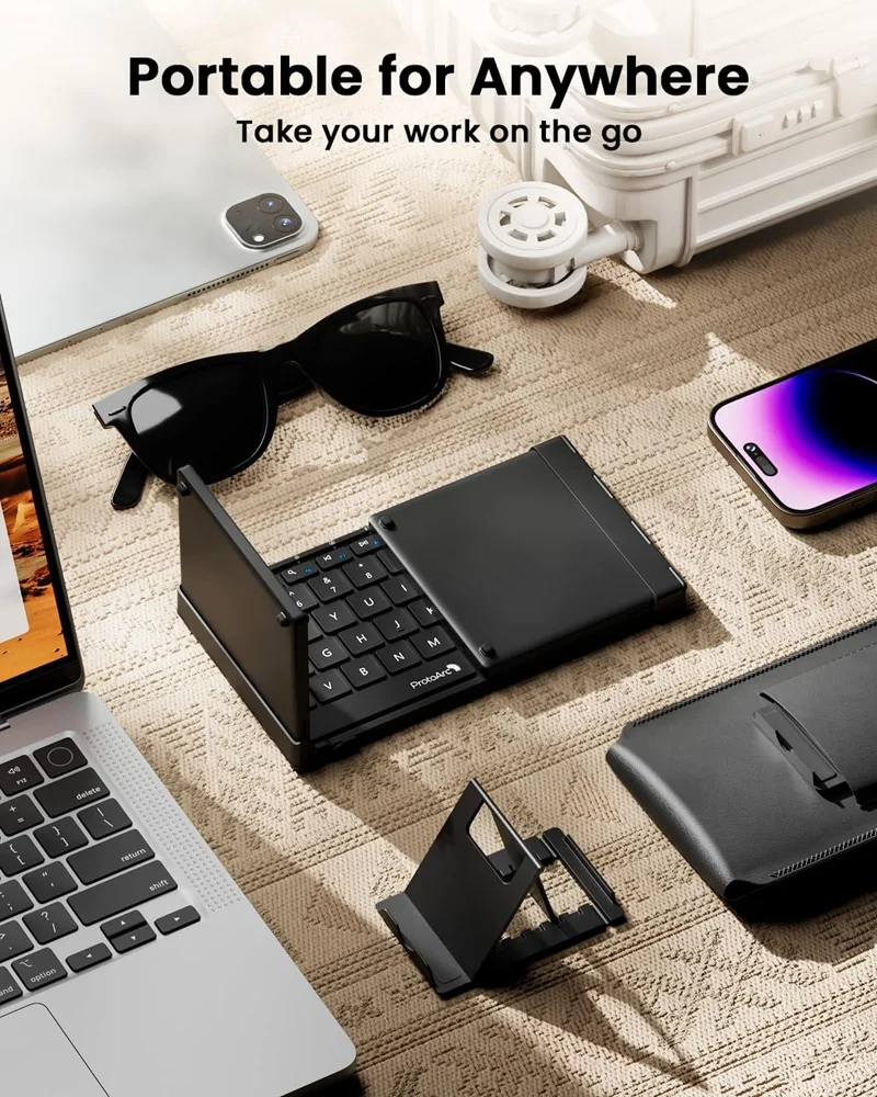 ProtoArc Foldable Bluetooth Keyboard Folding Wireless Portable Keyboard with Numeric Keypad for iPad Tablet Smartphone Laptop PC