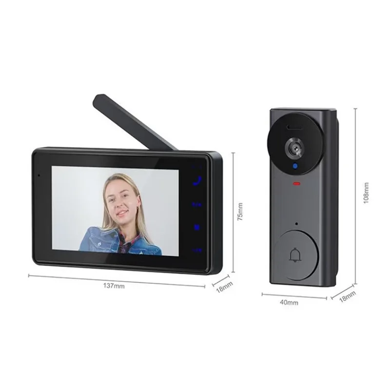A37T-4.3 Inch IPS Wireless Video Doorbell With Infrared Night Vision For Home Surveillance, 2.4G Wi-Fi Enabled