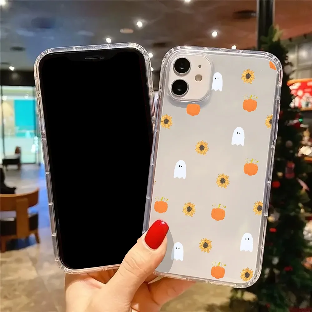 لطيف شبح اليقطين سقوط شفاف قضية الهاتف غطاء آيفون 16 11 12 13 14 15 برو ماكس زائد XR XS X 7 8 16 SE 2020 2022 Funda