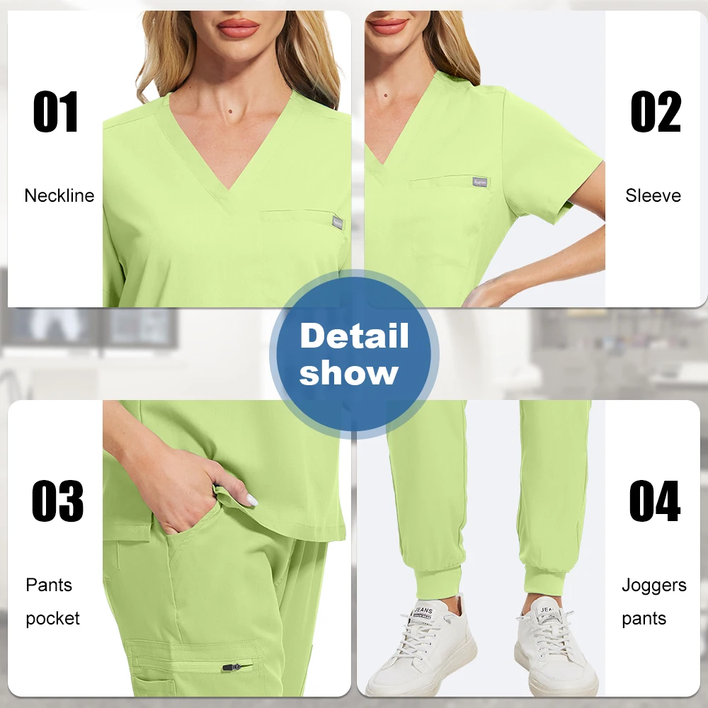 Unisex mundury pielęgniarki dekolt w serek zestaw do peelingu dentystycznego mężczyźni sala operacyjna mundury chirurgiczne kobieta lekarz mundur weterynaryjny strój pielęgniarski