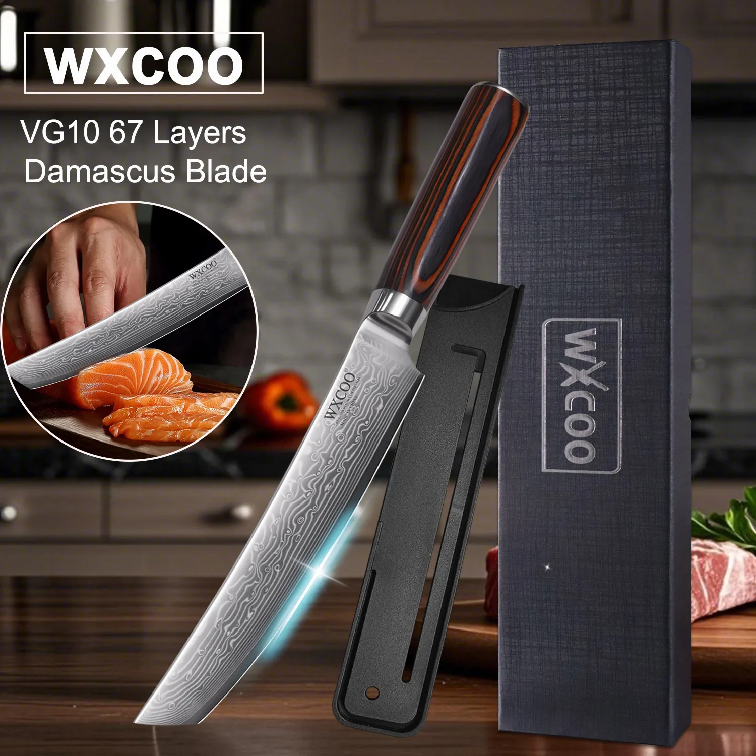 Damascus Steel Kitchen Knives Chef Meat Cleaver Fish Slicing Filleting Knife Professional Boning Knife Cooking CuttingTools