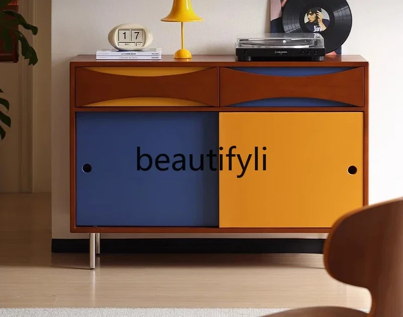 

X188 Medieval color matching dining side cabinet integrated storage locker against the living room contrast characteristic cabi