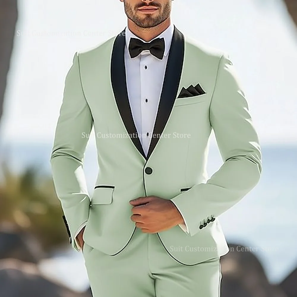 

Handsome Light Green Suits For Men Chic Single Beasted Shawl Lapel Wedding Groom Evening Party 2 Piece Jacket With Pants