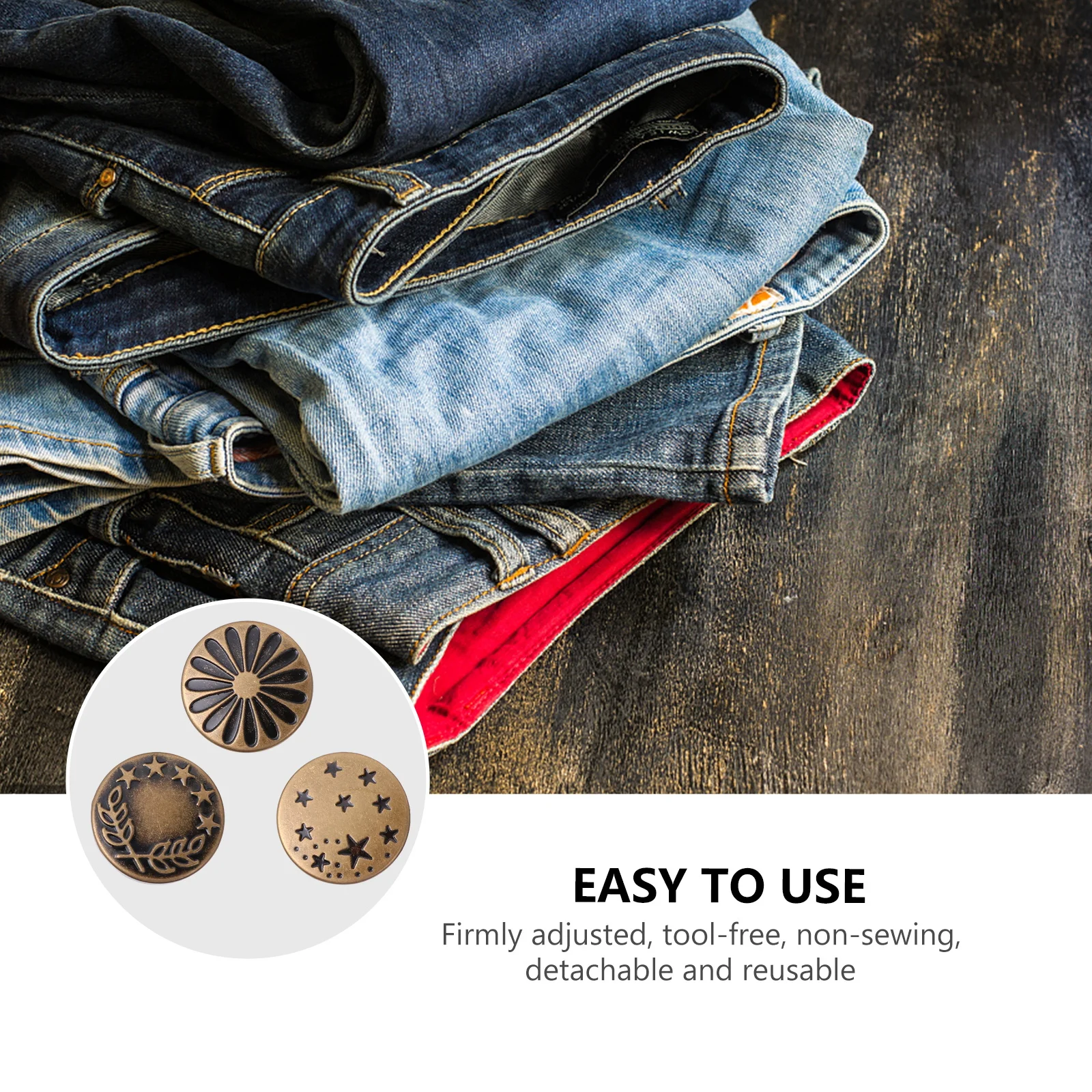 

10pcs Metal Button Set Retro Round Vintage Buttons For Jeans Coat Jacket Diy Fastener Adjustable Buckle Tool-Free