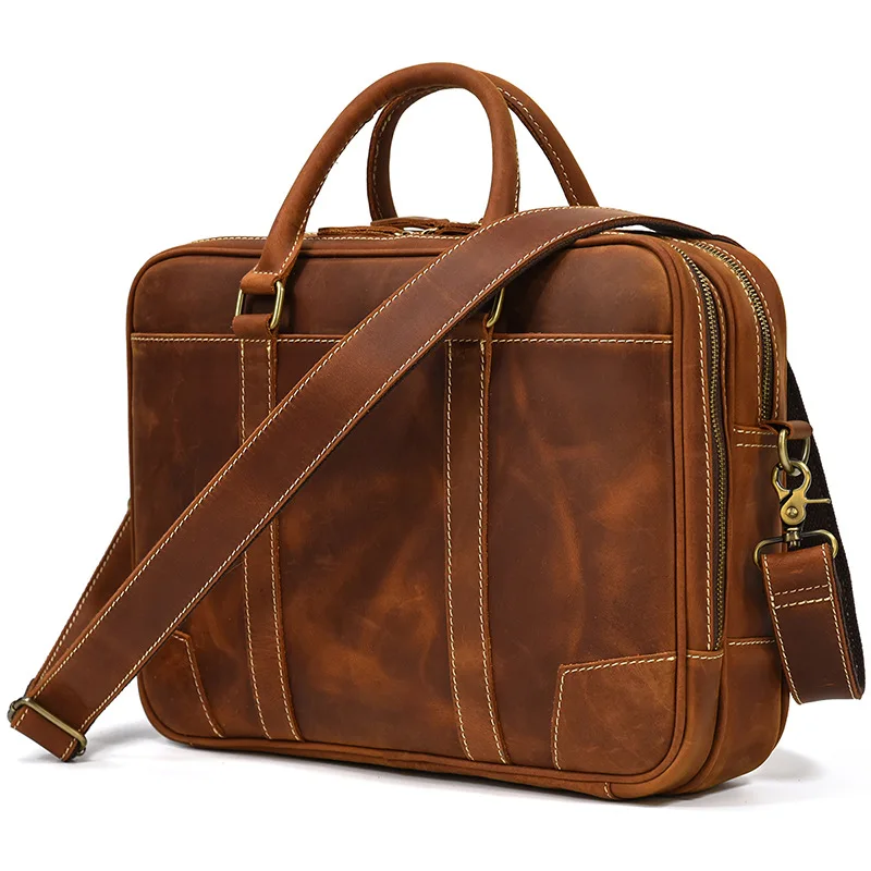 

Nesitu Vintage A4 Black Brown Genuine Leather Office 14'' Laptop Women Men's Briefcase Executive Portfolio Messenger Bag M3823
