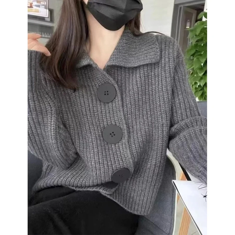 Women\'s Vintage Harajuku Y2K Streetwear Single Breasted Knitted Cardigan Female Trendy Chic Solid Long Sleeve Loose Sweater Coat