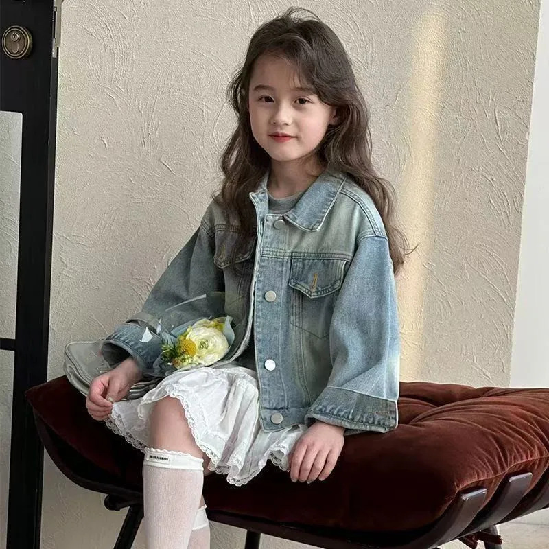 

Girls Denim Jacket Spring and Autumn 2025 New Korean Edition Large Children's Casual Loose Coat 100-150cm