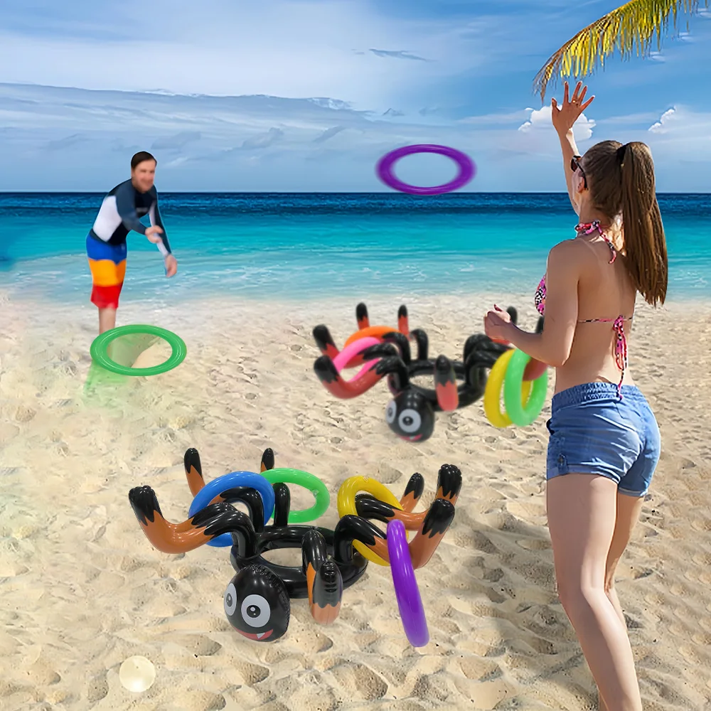 

1set of PVC Inflatable Spider Ring Game Random Color Rings Halloween Prank Ring Hats Decorative Party Supplies