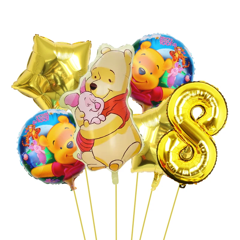 1set  Disney Winnie the Pooh Theme Gold Number Balloon Set Foil Globos Children First Birthday Party Decor Baby Shower Supplies