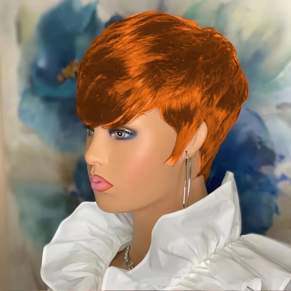 350 # /99J/1B สี Pixie ตัดวิกผมมนุษย์ตรงสําหรับผู้หญิงเต็มรูปแบบทําวิกผมสั้นตรงวิกผม Bangs