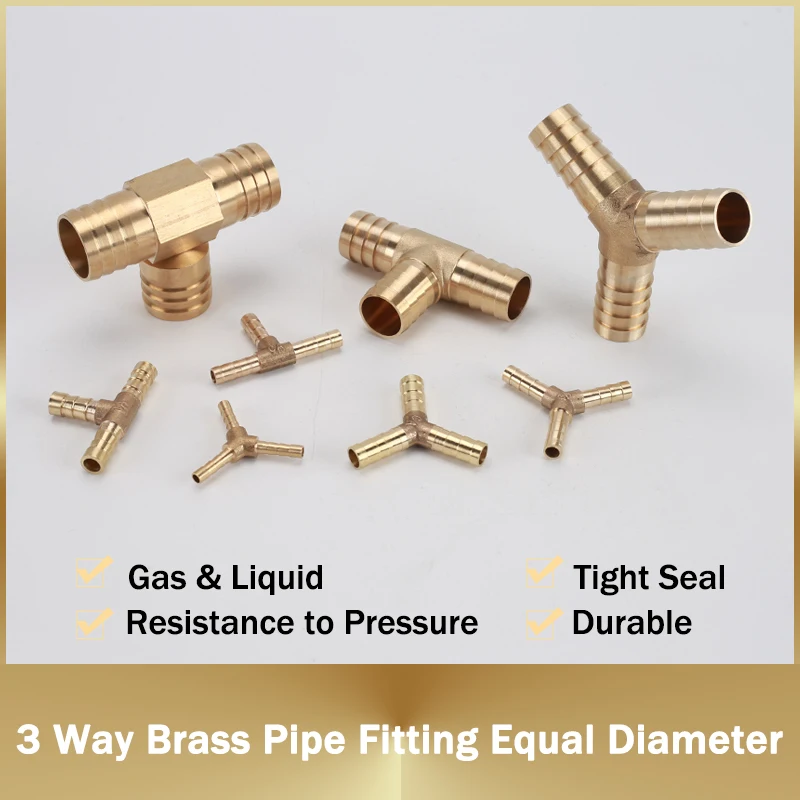 

1Pcs Brass Barb Tail Pipe Fitting Equal Diameter 3 Way Connector For 6/8/10/12/14/16/19mm Hose Copper Pagoda Water Tube Fittings