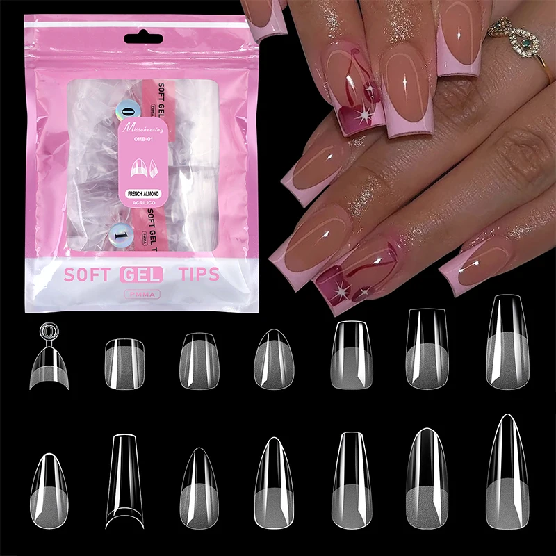 Faux ongles français en forme d'amande, finition Semi-matte, cercueil, Stiletto, formes carrées ovales avec bord avant, bouts épais, 504 pièces