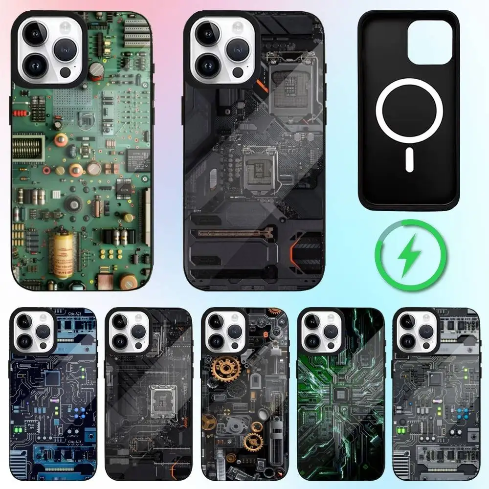 

Creative Circuit Board Pattern Phone Case For iPhone17,16,15,14,13,12,11 Plus,Pro Max Magnetic Magsafe Wireless Charging
