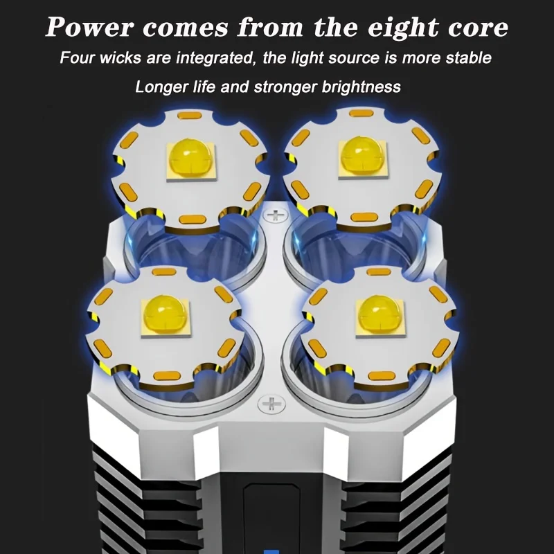 4 LED Super Strong Flashlight with COB Side Light Rechargeable Smart Display 4 Lighting Modes Torch for Emergency Lighting 1 PC