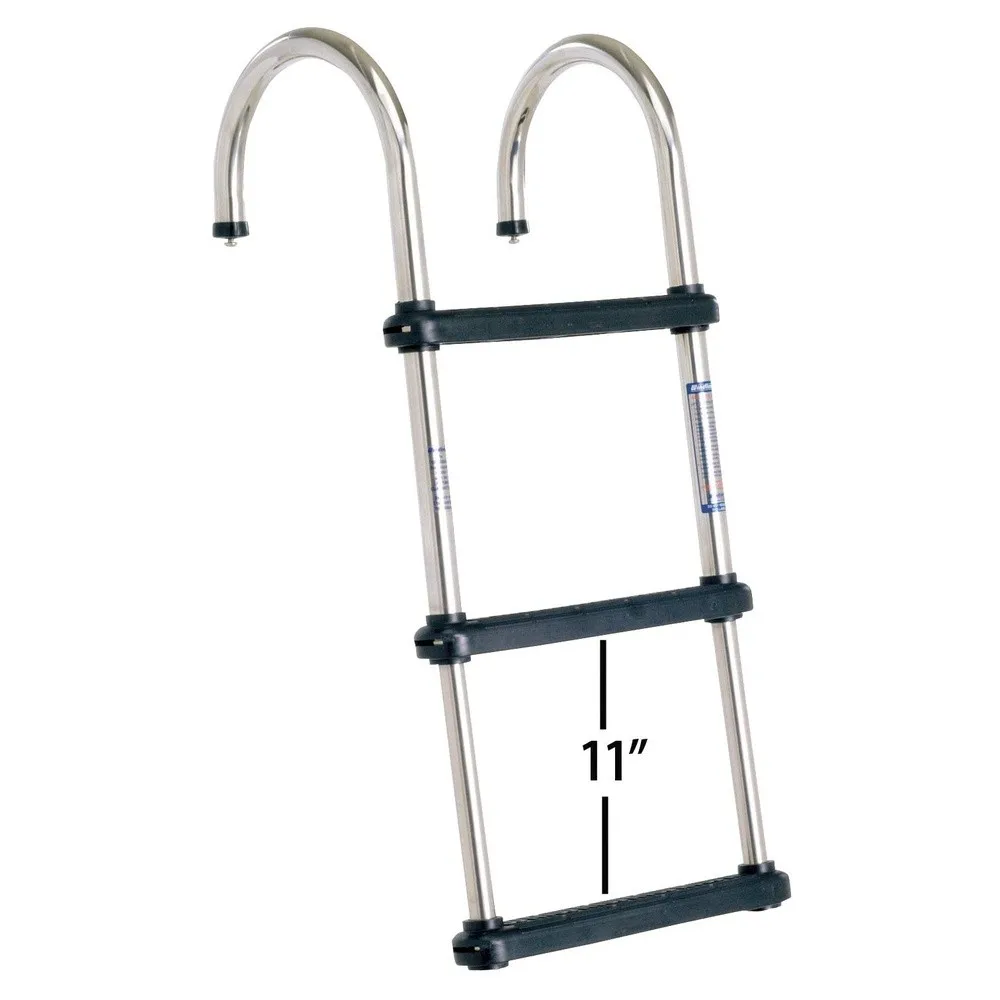 3 Step Removable Telescoping Pontoon Ladder – Folding Stainless Steel Boarding Ladder with Wide UV Resistant Steps