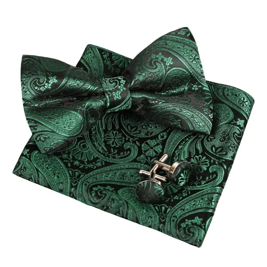 Corbata de Moño Paisley, Pañuelo de Bolsillo y Gemelos