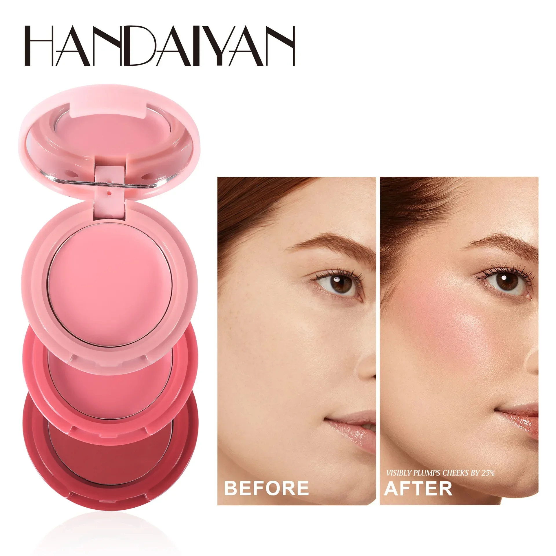 Natural Nude Makeup Radiance Contouring Tray Matte Blush Pink Apricot 3 in1 Sweet Lipstick Face Blush Cheek Ointment White