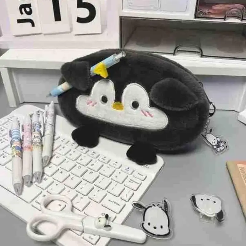 Cute Cartoon Penguin Plush Pencil Case Large Capacity School Stationery Bag Pen Pouch For Kids Students Gift