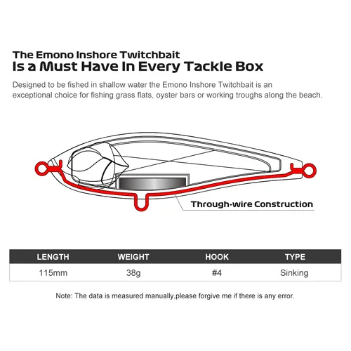 Imagen 2 del producto Noeby-señuelo de pesca Twitchbait costero, 115mm, 38g, lápiz que se hunde, Jerk Wobbler, 3 ganchos, cebo duro Artificial, señuelo de pesca de agua salada