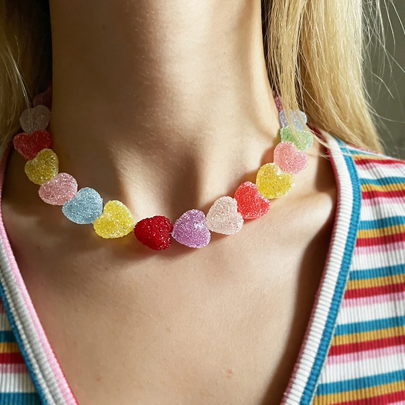 Resin Multicolored Heart Gummy & Copper Bead Necklace