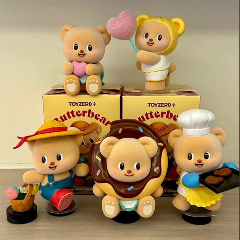 Butterbear Sweet Life Series Blind Box Doll Toys Action Figure Butterbear Flocking Figurines Desktop Gifts For Kids Girls