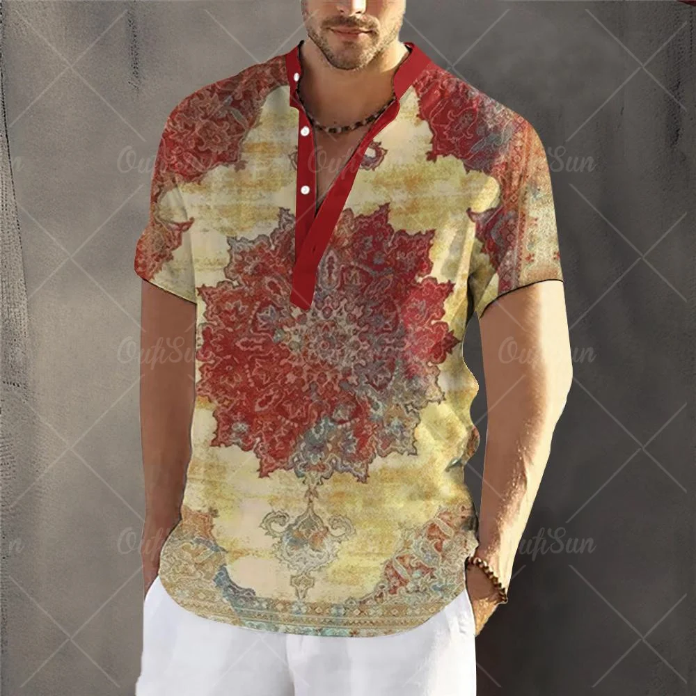 Camisetas de lujo para hombre, camisa hawaiana de manga corta, Top con estampado 3D, cárdigan de gran tamaño, ropa de calle Retro, Henley