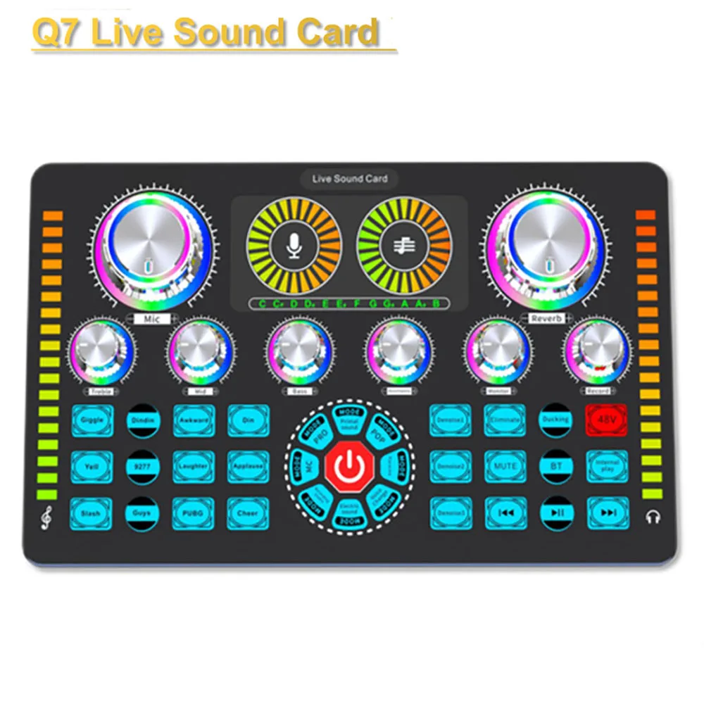 Q7 Audio Mixer Live Sound Card Podcast Karaoke Home Studio Record Soundcard Bluetooth Microphone Mixer Voice recording Studio