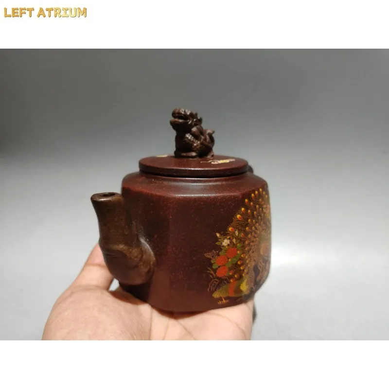 Old Chinese Handicraft Enameled YiXing Zisha (red stoneware) Teapot,A double-colored bird teapot, with mark, Free shipping