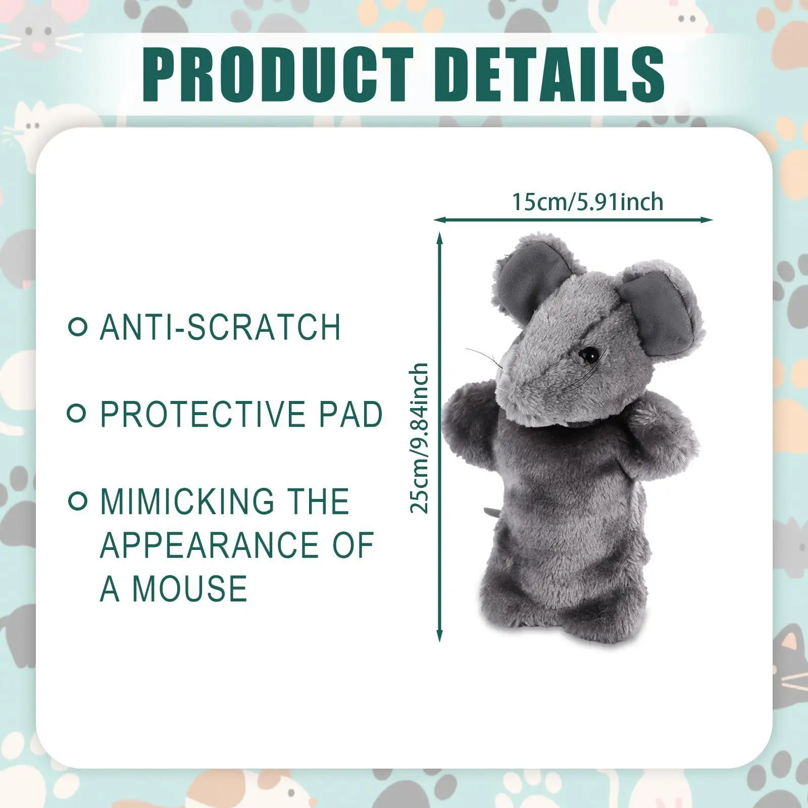 마우스 손인형, 쥐 손가락 인형, 고양이 레슬링 장난감 장갑, 고양이 교육용, 애완동물 애호가, 유치원생, 부활절 바구니 선물용