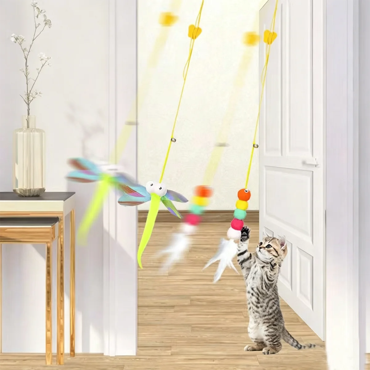 1 Pc Interactive Hanging Door Swing Cat Toy Self‑Play Kitten Teaser Toy With Bell Plush Pet Toy For Indoor Cats Relieve Boredom