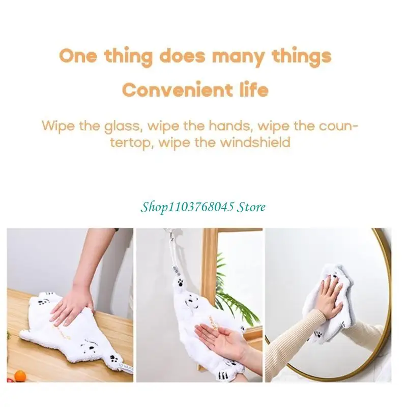 

R53F Полотенце для рук с изображением медведя, коралловый бархатный носовой платок для детей, супер впитывающее подвесное тряпка