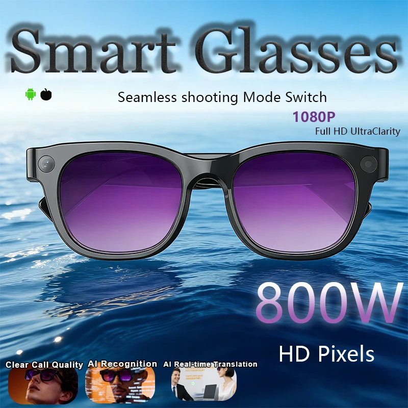 

Новые умные очки с ИИ 2026 года: Wi-Fi передача, камера 800W, интеллектуальное распознавание ИИ, видео 1080P HD, четкие звонки