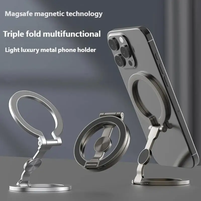 R53C 360 Rotating Phone Mount with Double Hoop Grip Foldable Design and Metal Construction Universal