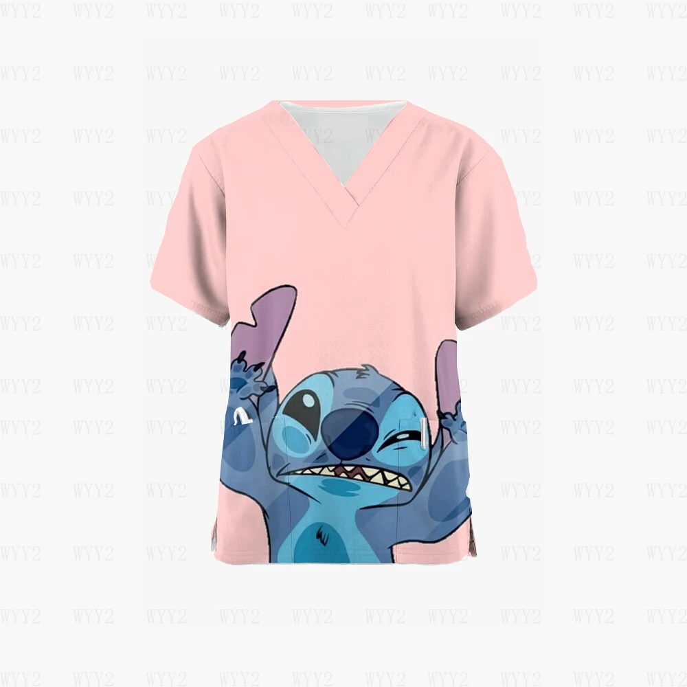 Uniforme d'infirmière à manches courtes pour femmes, col en v, travailleurs d'hôpital, t-shirt graphique drôle d'animal de chat, blouses de travail