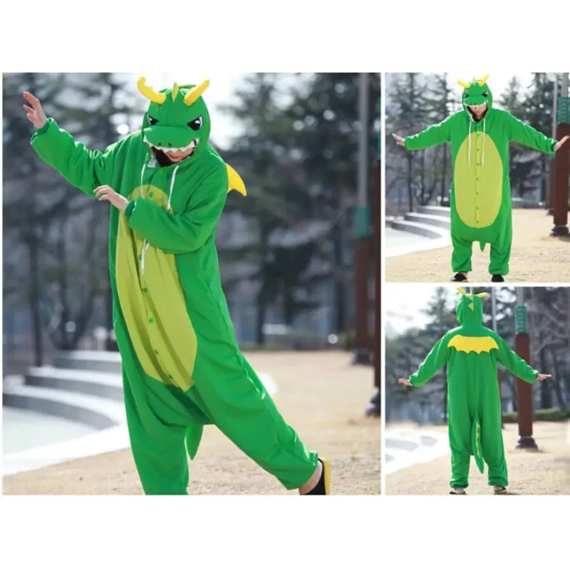 大人のためのonesieアニマルパジャマ、青と黄色のドラゴン恐竜、コスプレコスチューム