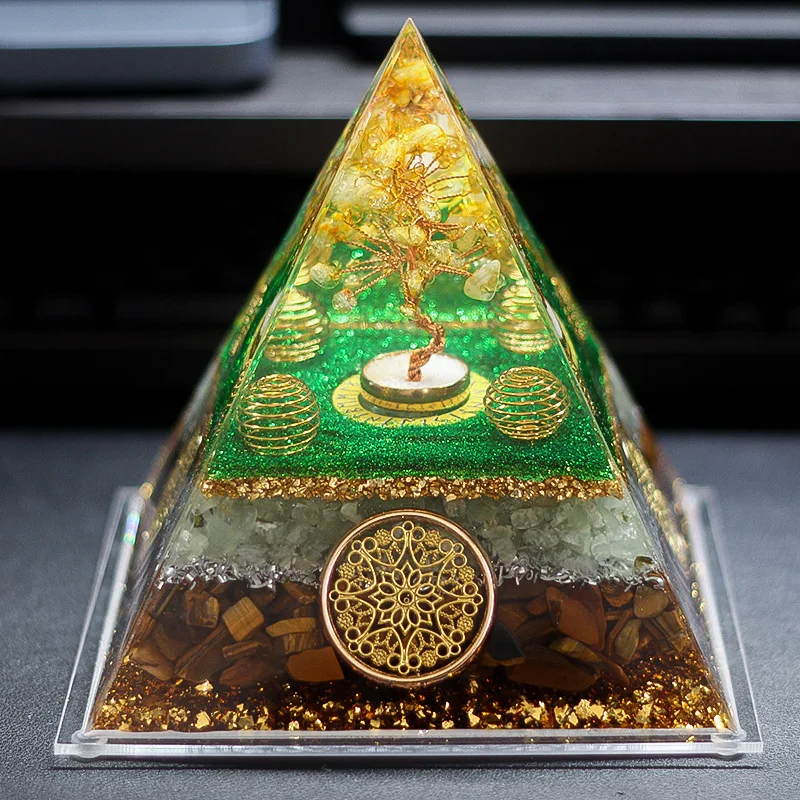 Cross-Border Yellow Crystal Fortune Tree Pyramid Resin Epoxy Craft Home Office Desk Decoration Ornament