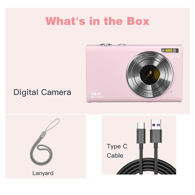 Digital Camera With Auto Focus, 2.7K 48MP Vlogging Camera With 2.8 Inch Large Screen Stylish Camera For Teens