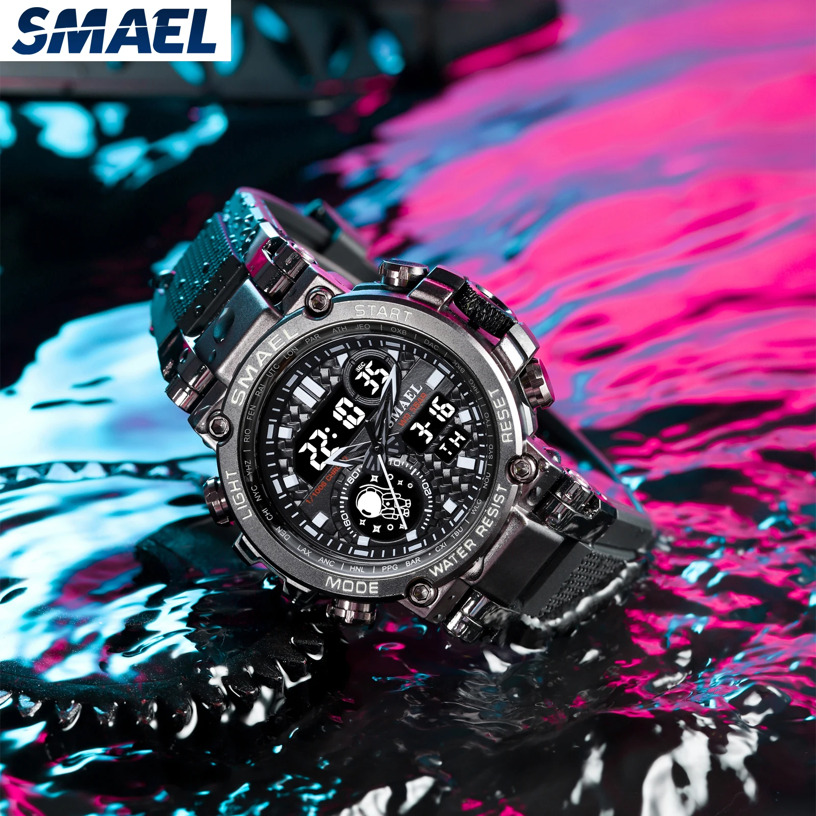 SMAEL 8093 Men's Dual Display Sport Watch – 50M Waterproof LED Alarm Chronograph Stopwatch