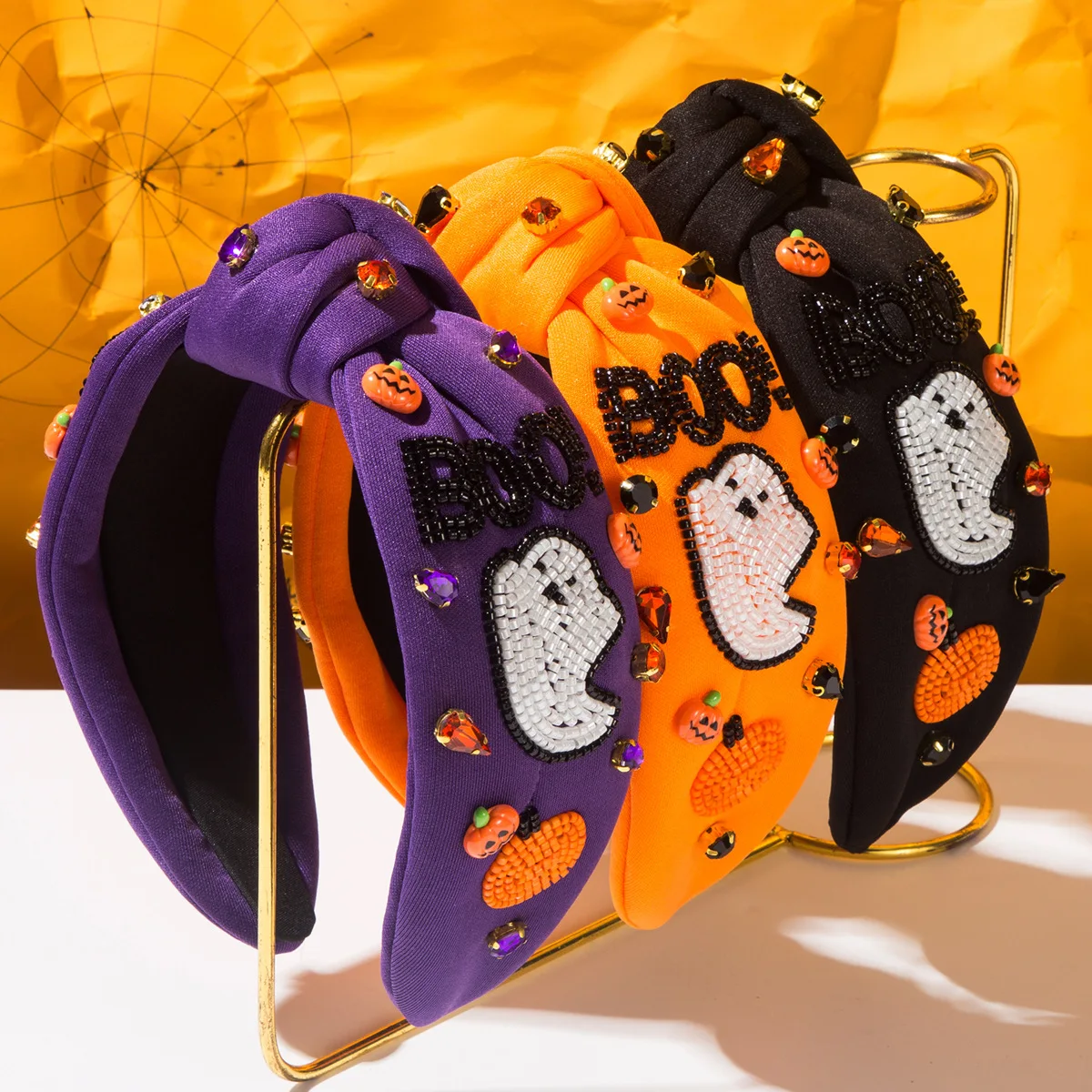 

New Halloween Diamond-encrusted Rice Beads Letter BOO Ghost Pumpkin Headband Women's Holiday Hair Accessories