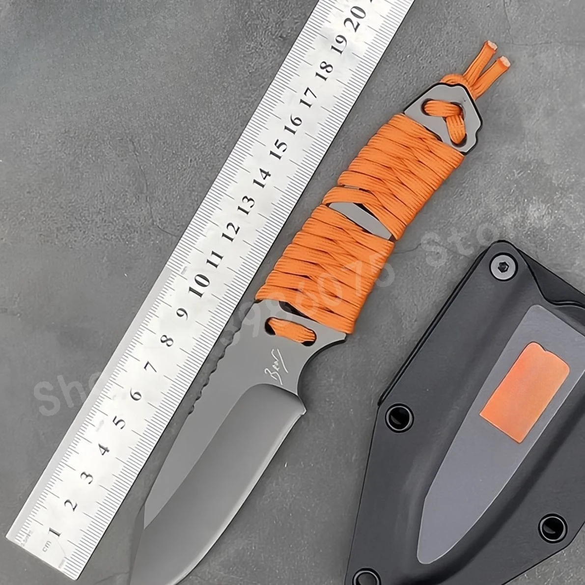 Outdoor Survival Knife - 8Cr13Mov Blade Orange Nylon Rope Handle Essential Equipment for Hiking and Camping Men's Gifts
