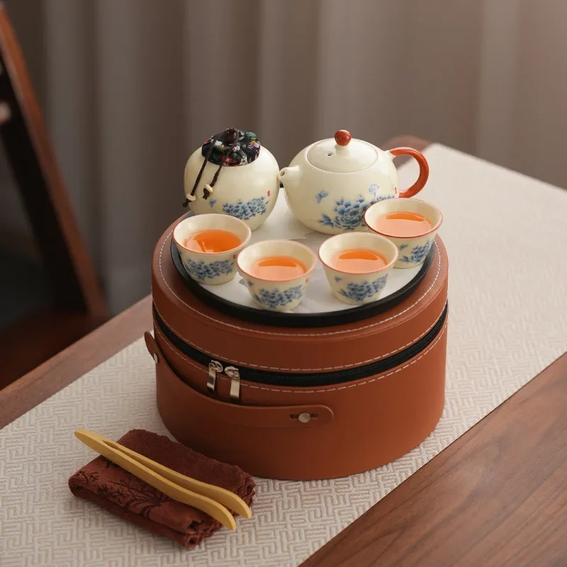 Travel Portable High-end Kung Fu Tea Set Ru Kiln Set Home Making Ceramic Tea Cup Souvenir Tool Gift Set Can Be Customized Logo