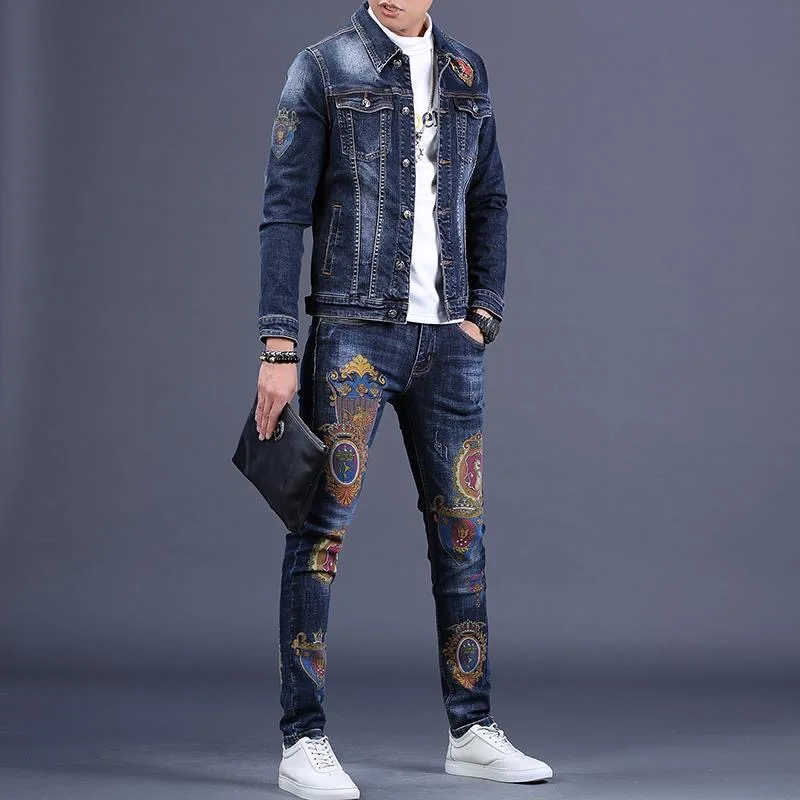 2023 Spring and Autumn New Men\'s Denim Suit Men\'s Fashion Brand Slim Fashion Pants Casual Jacket Men\'s Jacket