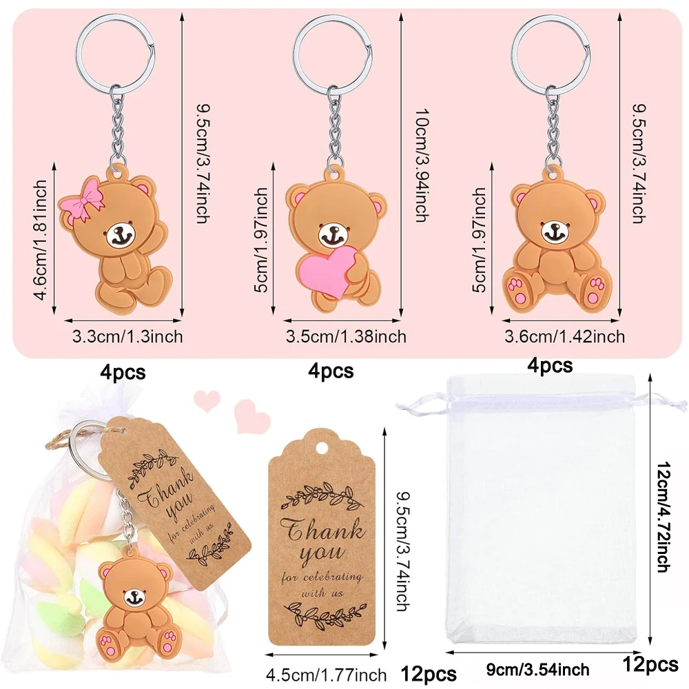 12 sets baby bear shower gifts party gifts keychains with hard mesh bags thank you tags girl boy birthday party supplies