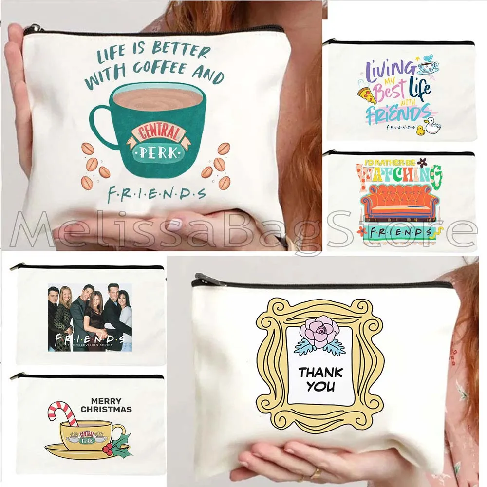

Graphic FRIENDS Central Perk Cartoon Coffee Shop How You Doin Ross Joey Canvas Cosmetic Bag Makeup Toilet Bag Pencil Case Pouch