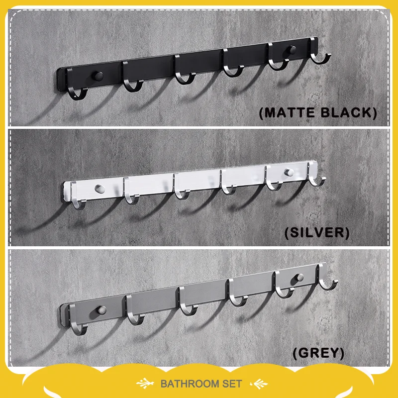 

Silver Black Grey Shower Robe Hook Heavy Duty Towel Coat Holder Door Wall Mounted Clothes Hanger Kitchen Bathroom Accessories