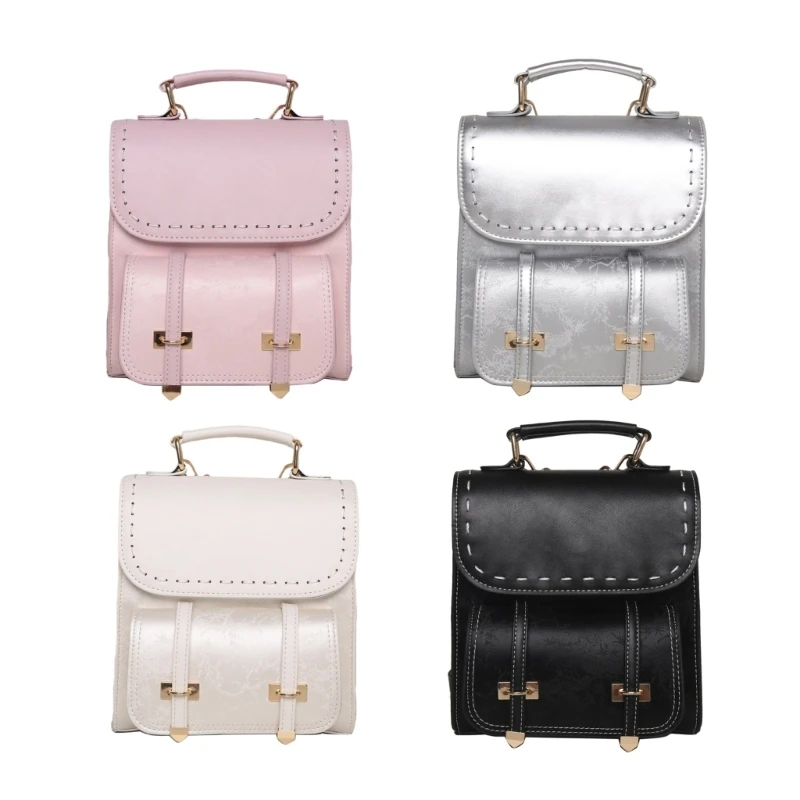 Vintage Small Backpack for Women College Student PU Leather Shoulder Handbag