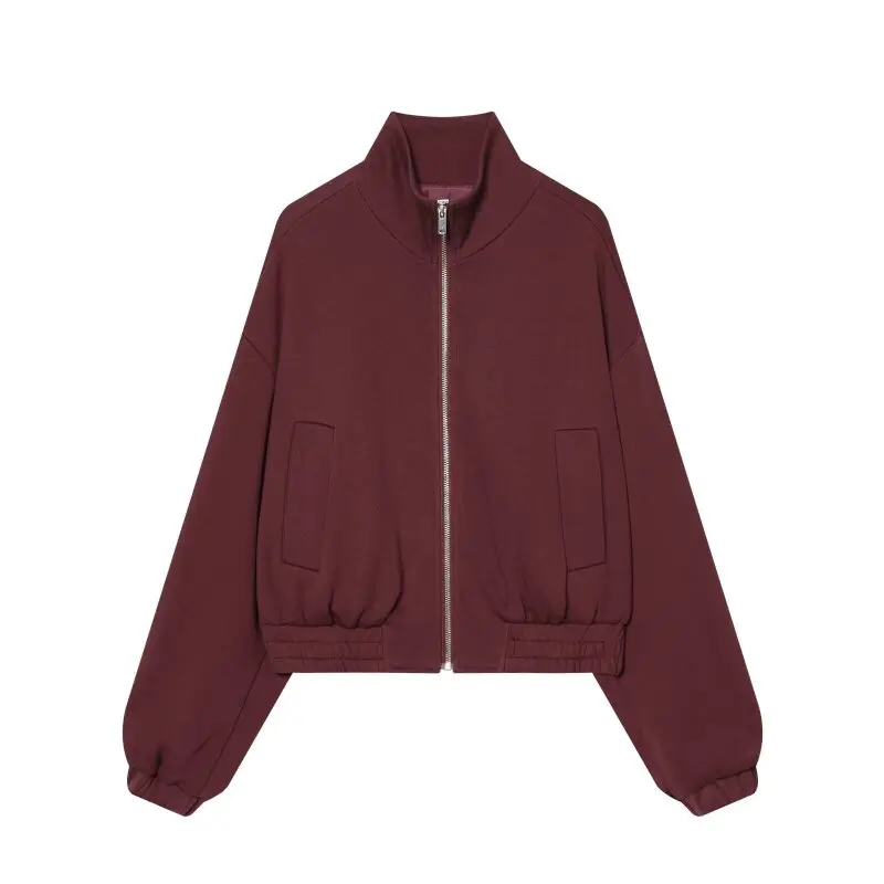 

Женская осенняя стираная бархатная куртка с воротником-стойкой на молнии, простая однотонная свободная модная куртка, мягкая верхняя одежда