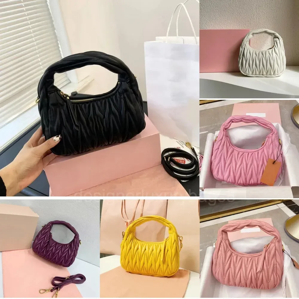 

Designer bag wander pink Wrinkled Leather purse Underarm handbag hobo Crossbody clutch Luxury Shoulder Bag Pillow Bag 10A tote