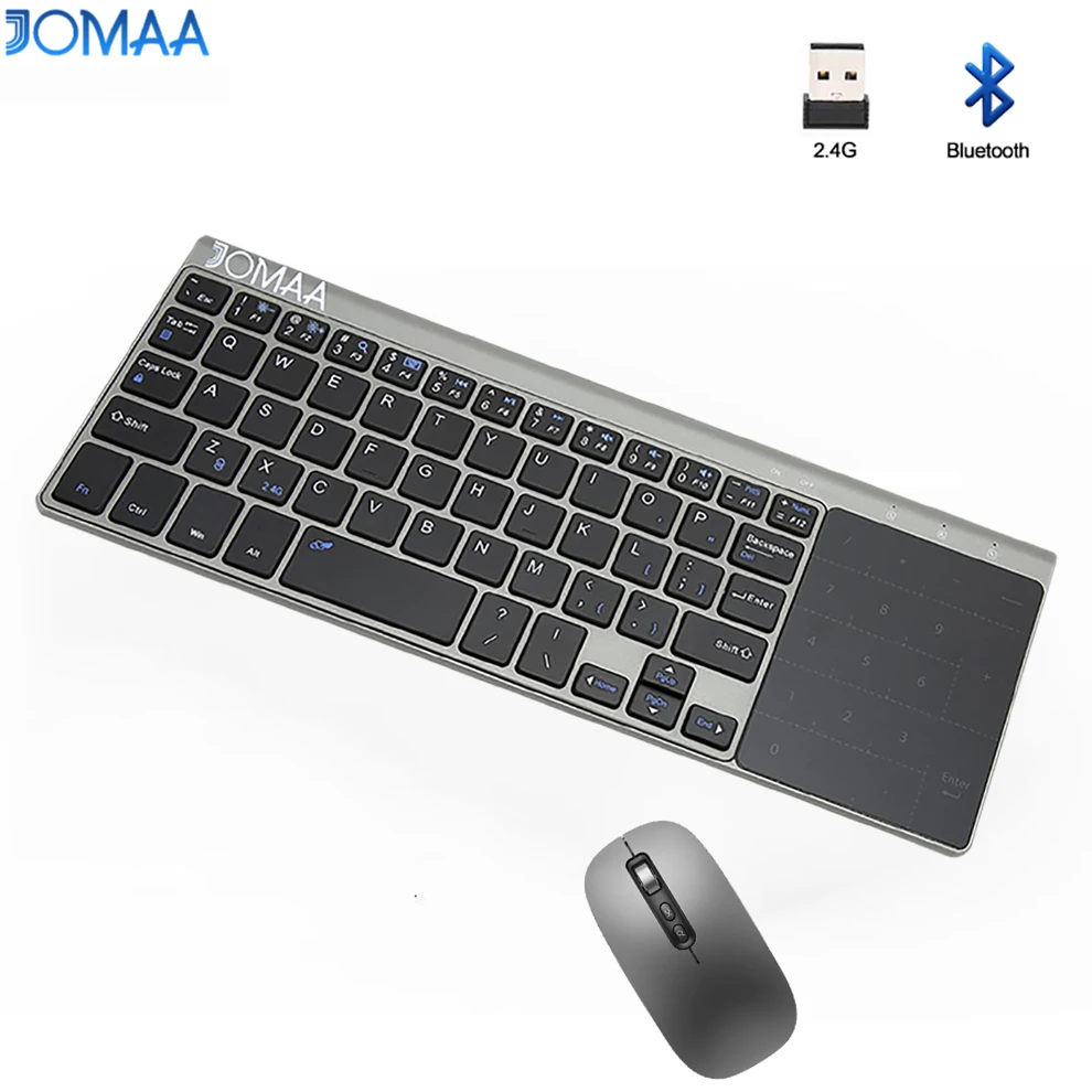 

Jomaa Bluetooth USB Wireless Keyboard and mouse set for Computer Laptop iPad Keyboard with Touchpad Ai Smart Mouse