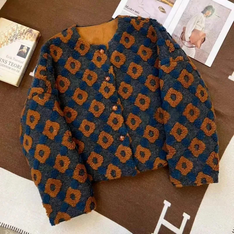 

Women's Clothing Autumn Winter Coat Sweatshirt New Retro 3D Flowers Charm Loose Zipper Cardigan Coats Streetwear Short Jacket